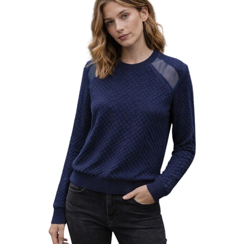 The Kooples Crew Neck Textured open knit Sweater blue 2XS